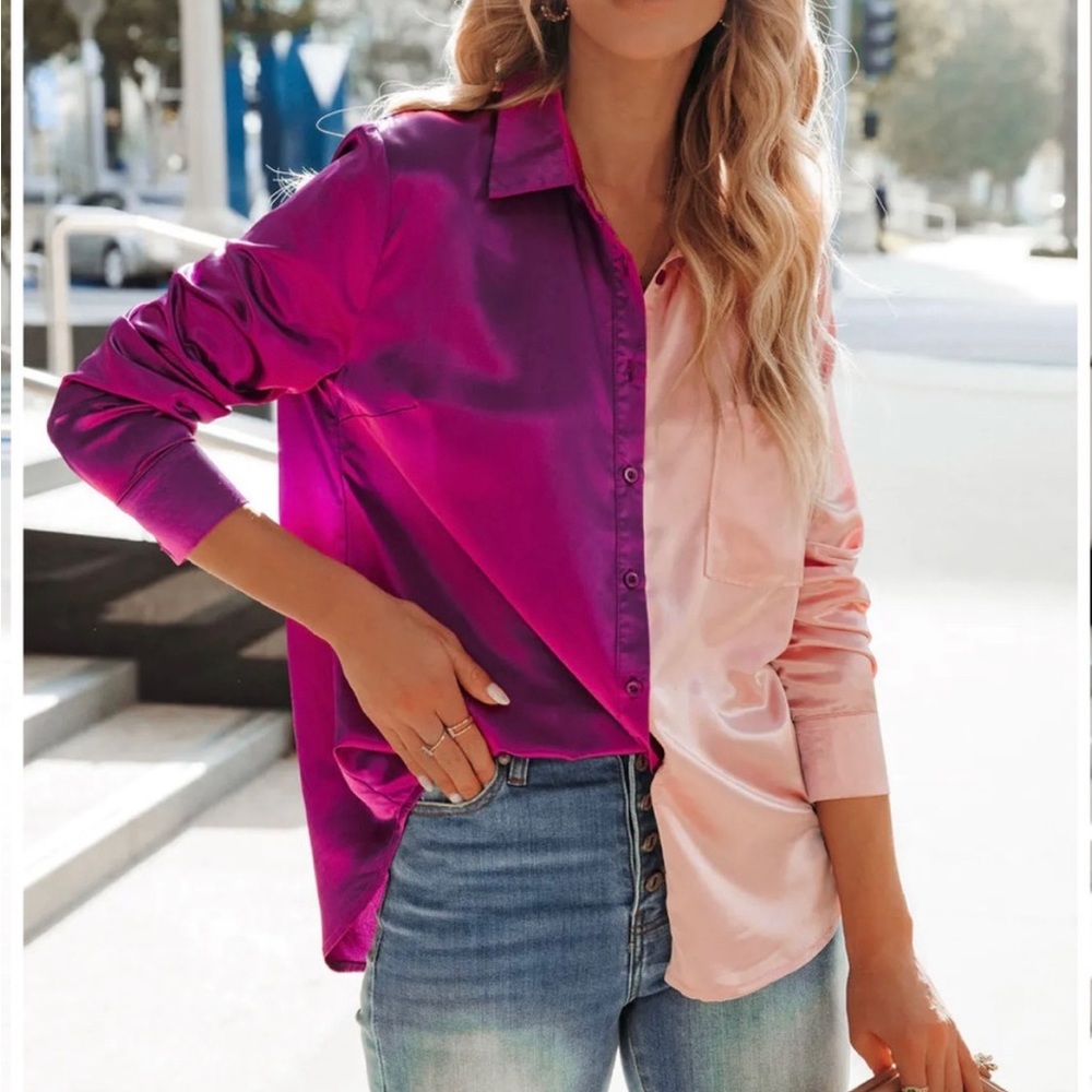 Vici satin colorblock button down shirt